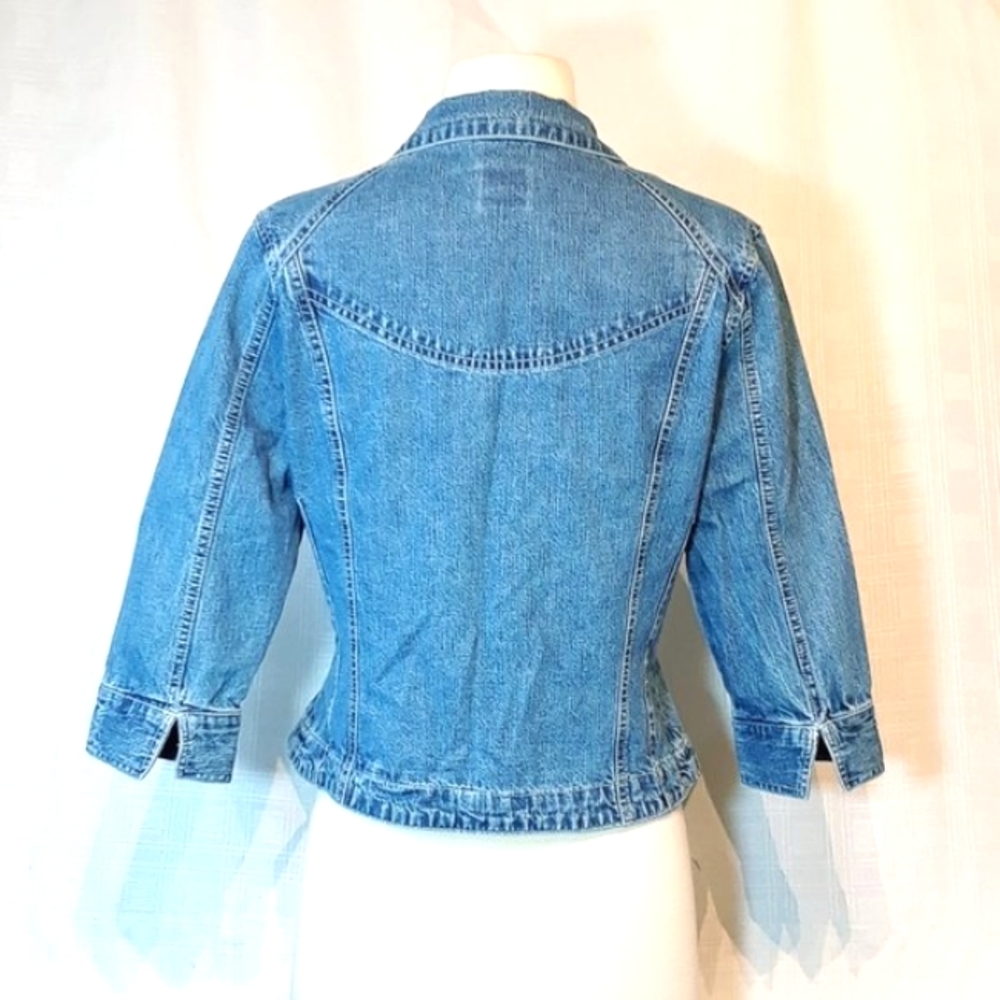 French Cuff Women Denim Jacket Collar Formal Half Sleeve Buttons Jean Jacket-M - Picture 12 of 14
